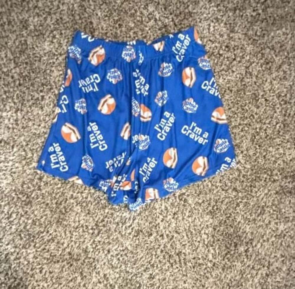 White Castle I'm A Craver Lounge Shorts Size L Blue Burger Print